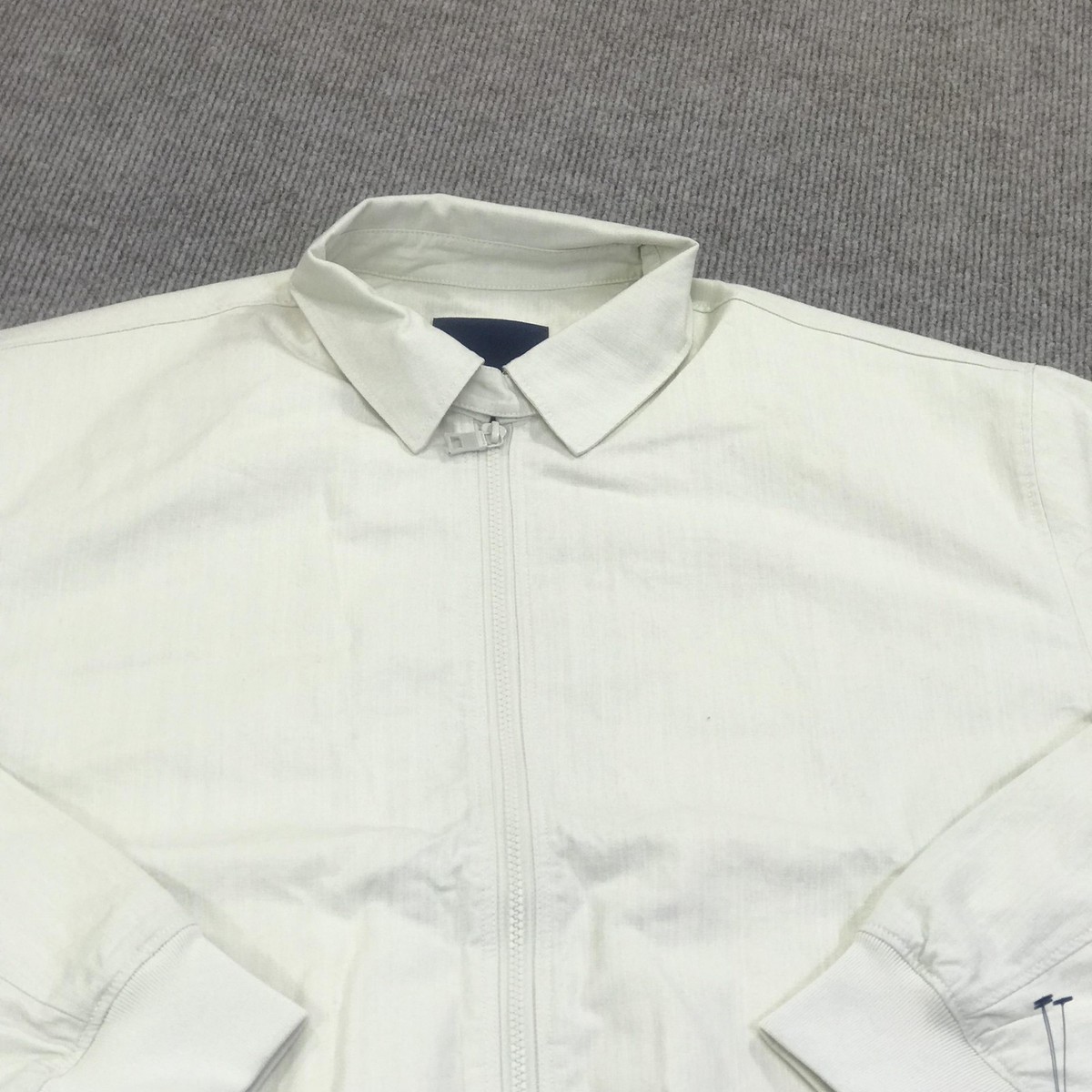 Nautica Jacket Mens Medium White Linen Bomber Full Zip Natural