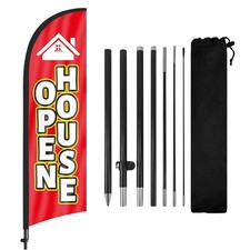 Real Estate Open House Flag Kit with Pole and Ground Stake, 8Ft Sign Banner ...
