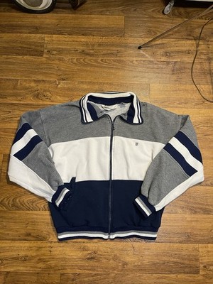 Vintage Pierre Cardin Navy White Gray Tennis Track Warm Up Jacket Men s M