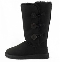 Big Kids UGG Bailey Button Triplet Black Boots 1962K-BLK Free Ship Brand New Box
