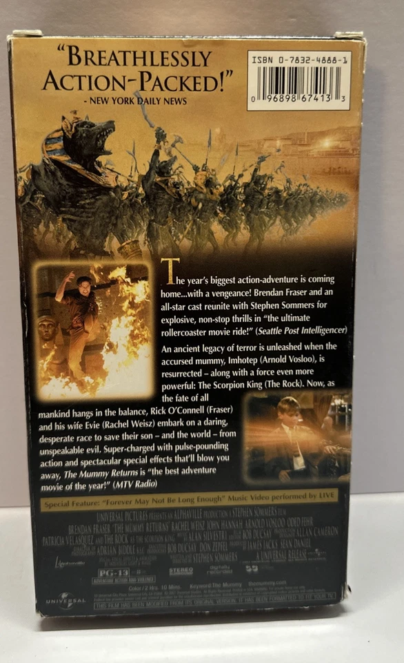 THE MUMMY RETURNS VHS 2001 BRENDAN FRASER UNIVERSAL ADVENTURE HORROR MOVIE RARE - Image 2 of 3