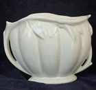 Nelson McCoy Pottery 2 Handle Matte White Vase Art Deco Leaves NM Mark