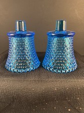Set of 2 Round HOMCO Hobnail Blue Votive Cup Candle Holders 3.5 h