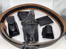Safariland Bianchi Leather Duty Belt Kit Holster Cuff Case OC Basketweave