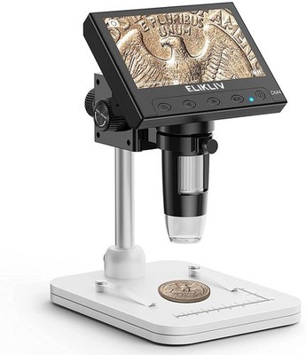 Elikliv Microscope, LCD Digital Coin 8.58 x 6.97 x 3.35 inches, White 