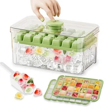 Easy Release Ice Cube Tray with Lid, Bin and Ice Scoop,2 Pack Plastic Ice Cub...
