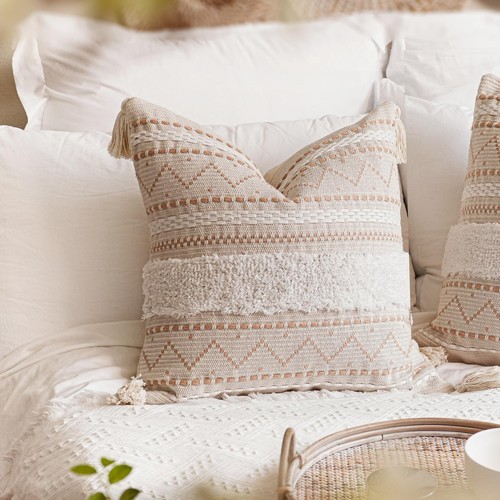 Decorative Throw Pillow Cover 20x20 Square Cream Neutral White Boho Accent Pi - Picture 5 of 7