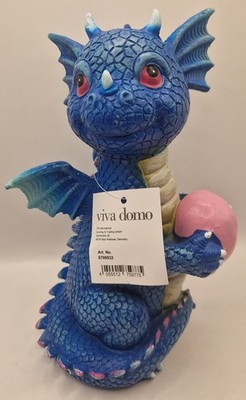 Drachenfigur 21 cm blau Viva Domo Fantasy Dekofigur Polyresin neu & detailreich