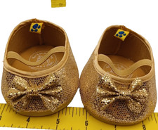 Build A Bear Gold Glitter Bow Shoes Mary Jane Sparkle Dress Flats 1055304 2013