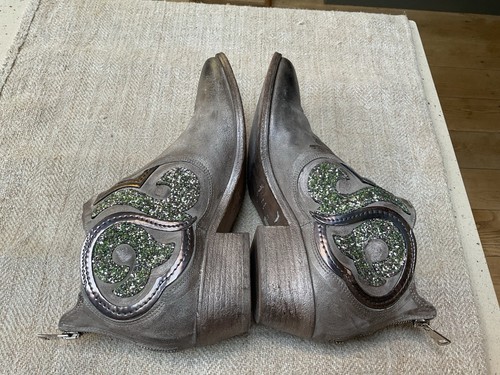 Russell & Bromley metallic CIRQUE leather Western Gaucho ankle boots 39 EU 6 UK - Picture 9 of 23