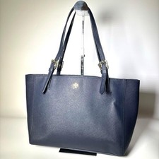 Tory Burch Navy Leather Tote Bag Large Capacity A4 Business Vintage Authentic