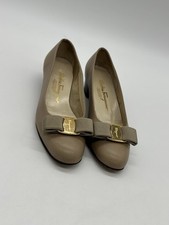 Vtg Salvatore Ferragamo Vara Women's 5.5B Tan Leather Bow Pumps Heels Shoes