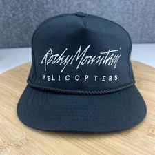 Vintage Rocky Mountain Helicopters Trucker Hat Snapback Black Rope Aviation
