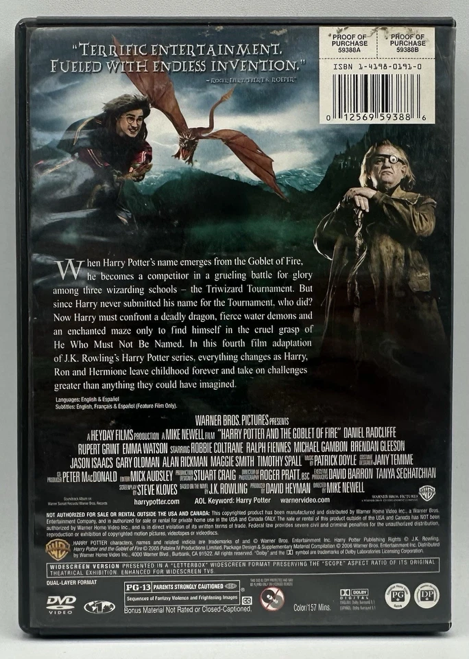 Harry Potter And The Goblet Of Fire DVD Widescreen Edition Daniel Radcliffe 2006 - Image 2 of 3