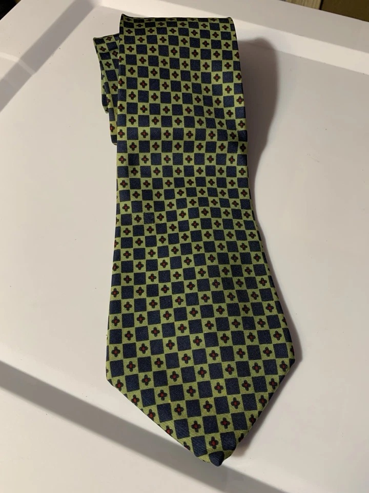 Vintage Gap Silk Necktie Green Yellow Blue Mosaic Mens Tie Made in USA - Image 3 of 4