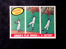 1959 TOPPS #468 DUKE SNIDER BASEBALL THRILLS..NO CREASES..STAIN ON BACK..DODGERS