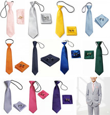 Kid Children Woven Solid Tie Cufflinks + Handkerchief pocket square Set Wedding