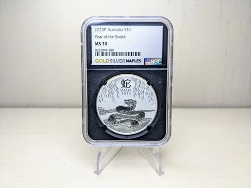 2025P Australia S$1 - 1oz .9999 Silver - NGC MS70 -Perth Mint- Year Of The Snake
