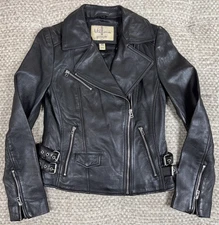 Wilson Leather Motorcycle Jacket XS Real Leather Black Removable Fur Collar Mint