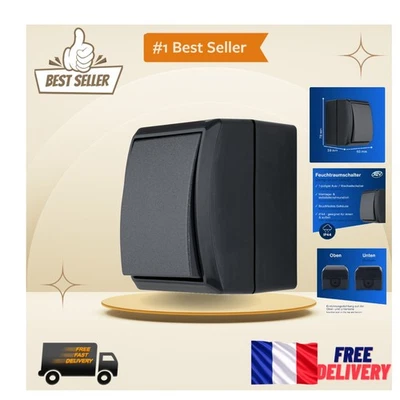 Interrupteur en Saillie pour pièces Humides - Design Moderne Anthracite - Photo 1/4