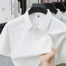 Men's Lapel Collar Polo Tee Short Sleeve Soft Wrinkle Resistant Fabric Perforate