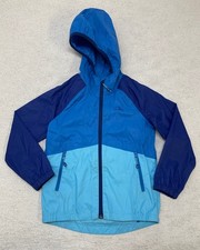 L.L. Bean Wind And Rain Jacket Boys Medium 5-6 Hooded 513079 Blue Colorblock