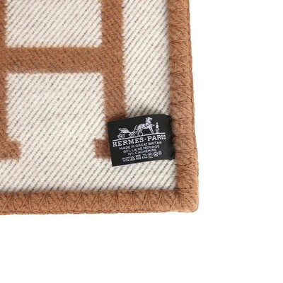 Hermes Avalon Throw H Blanket Merino Wool Cashmere - Ecru / Camel