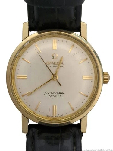 Vintage Gentlemen Omega Seamaster Deville Heavy 14K Gold Filled Leather Strap