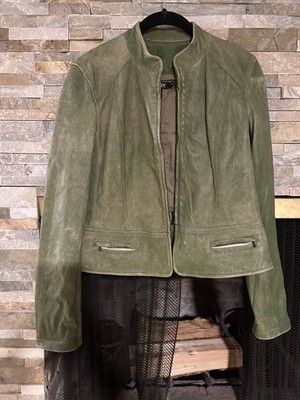 DKNY Green Leather Short Jacket Women's Size 6 Lined Long Sleeve Zipper