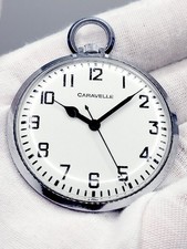  N.MINT 43mm Caravelle by Bulova Windup Vintage Men's Pocket Watch