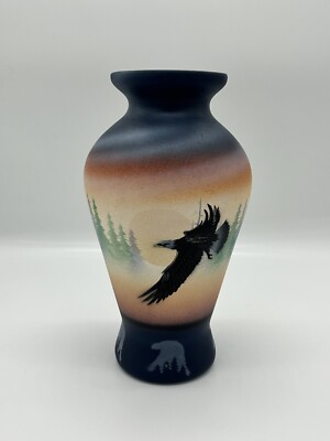 Native American Made T. Benally Dine Signed Pottery Vase Eagle Design 10in Tall