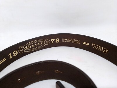 Diesel Vintage Brown Cow Leather Big Metal Buckle Belt Italy