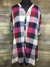 Lovely J Plus Size 3XL Button Front Tunic Multi Plaid NWOT