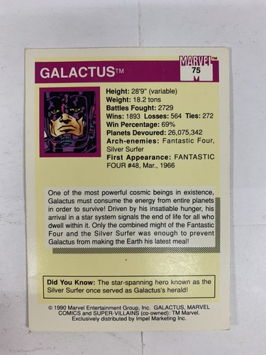 Marvel Comics Trading Cards 1990 Galactus #75 - Picture 3 of 3
