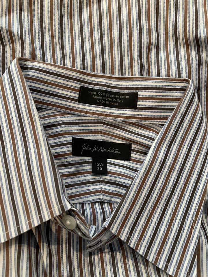 John W Nordstrom Striped Dress Shirt Mens 16.5 36 Eqyptian Cotton Woven in Italy - Image 3 of 4