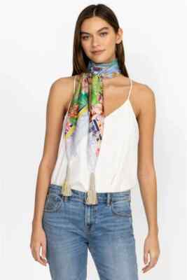 Johnny Was Cozumel Scarf Flowers Silk Square Large Floral Green