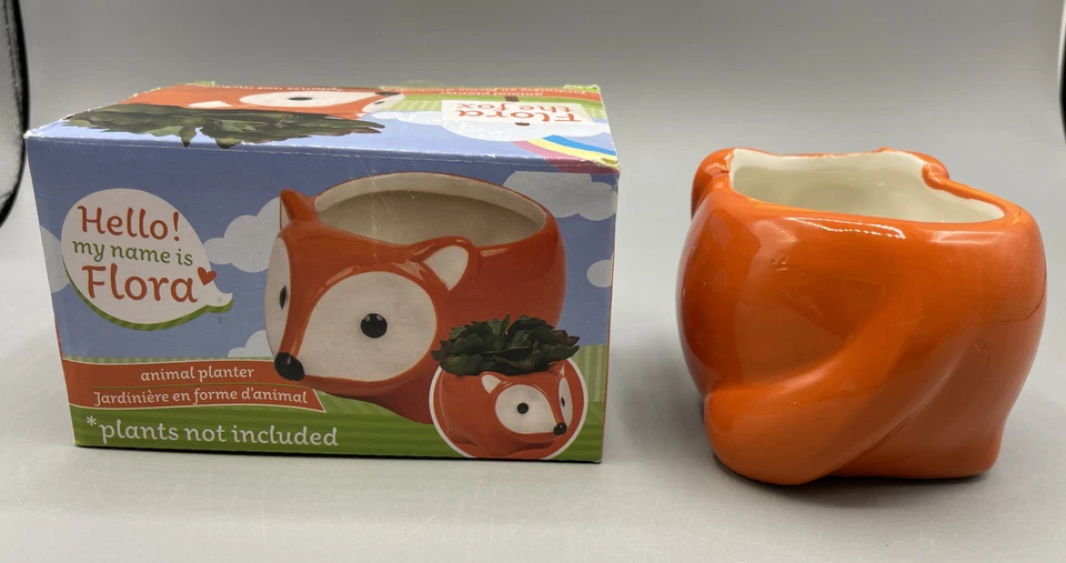 Maceta de animales de cerámica Flora el Zorro 5"x2,75" en caja linda estatuilla decoración maceta Foto 4 de 4