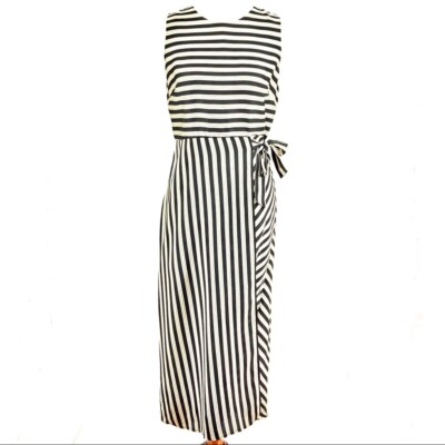 Vince Camuto Black Striped Sleeveless Midi Dress sz