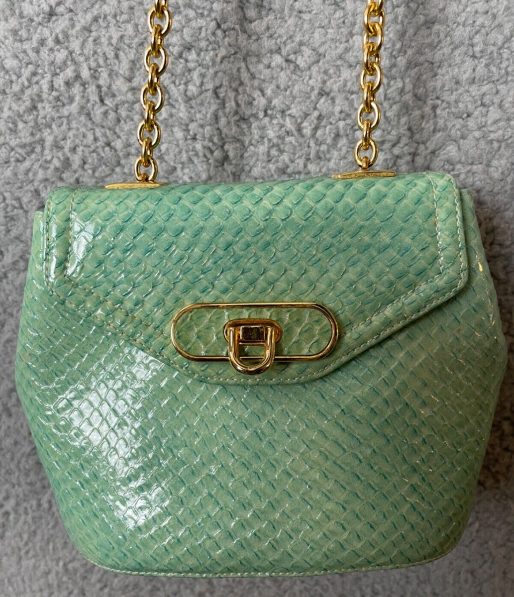 Purse Womens Mini Aqua Leather Evening Bag FlapOver Lock Gold