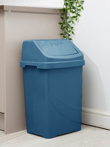 Cubo de basura 50L con tapa basculante superior reciclaje plástico de alta calidad hecho en el Reino Unido azul marino - Imagen 11 de 12