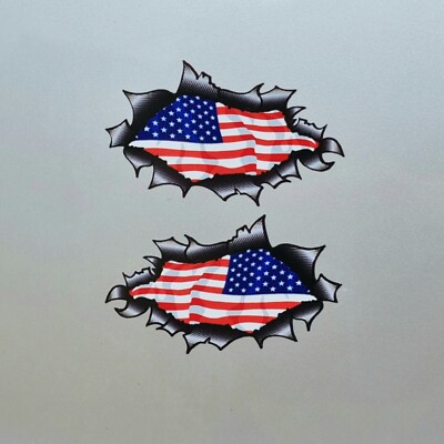 2x American Flag Ripped Carbon Fibre Oval Vinyl Sticker Decal For Car ...