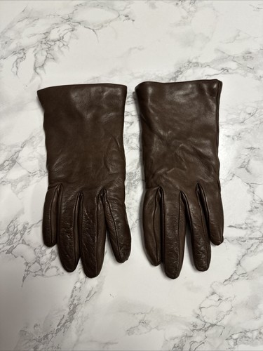 Brown Genuine Leather Gloves with Cashmere Lining, Made in Italy. Size 7