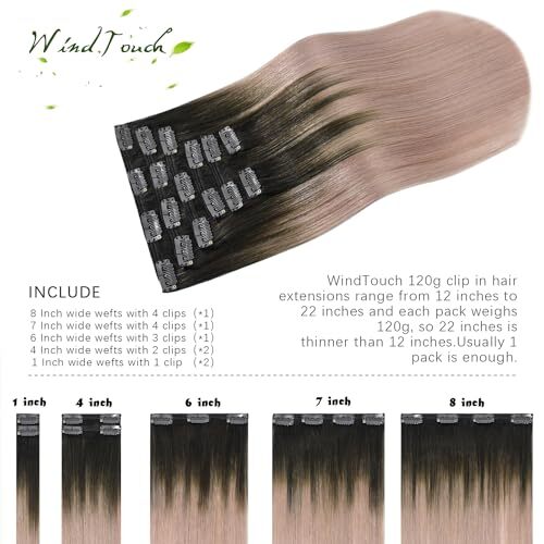 Clip in Hair Extensions Human 16 Inch #2TGray Ombre Dark Brown to Gray ...