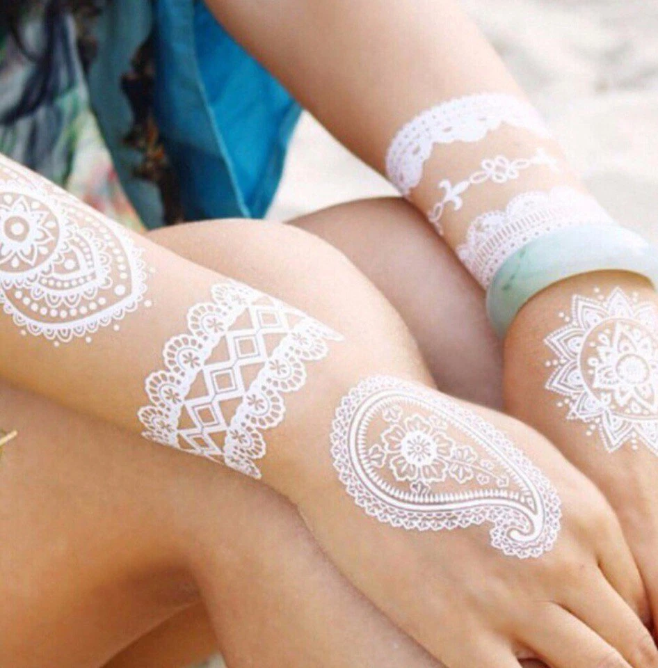 Tattoo Einmal Flash Klebe Weiß Braut Hochzeit Fuß Kette Henna Taufe Party J1W - Bild 4 von 4