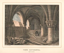 Antique Engraving 1895 York Cathedral The Crypt Color Plate