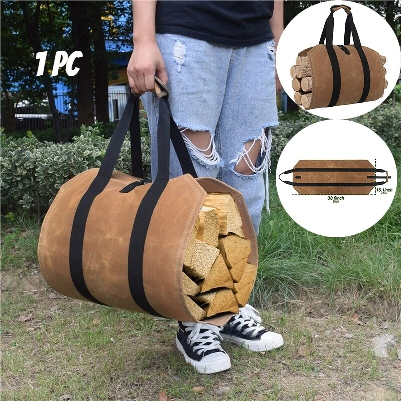 Bolsa de tala de alta resistencia impermeable porta troncos de lona soporte de leña bolsa de transporte Foto 3 de 4