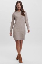 Vero Moda VMDOFFY LS O-NECK SWEATER DRESS GA  Sepia Tint/MELANGE Women’s Sz MED