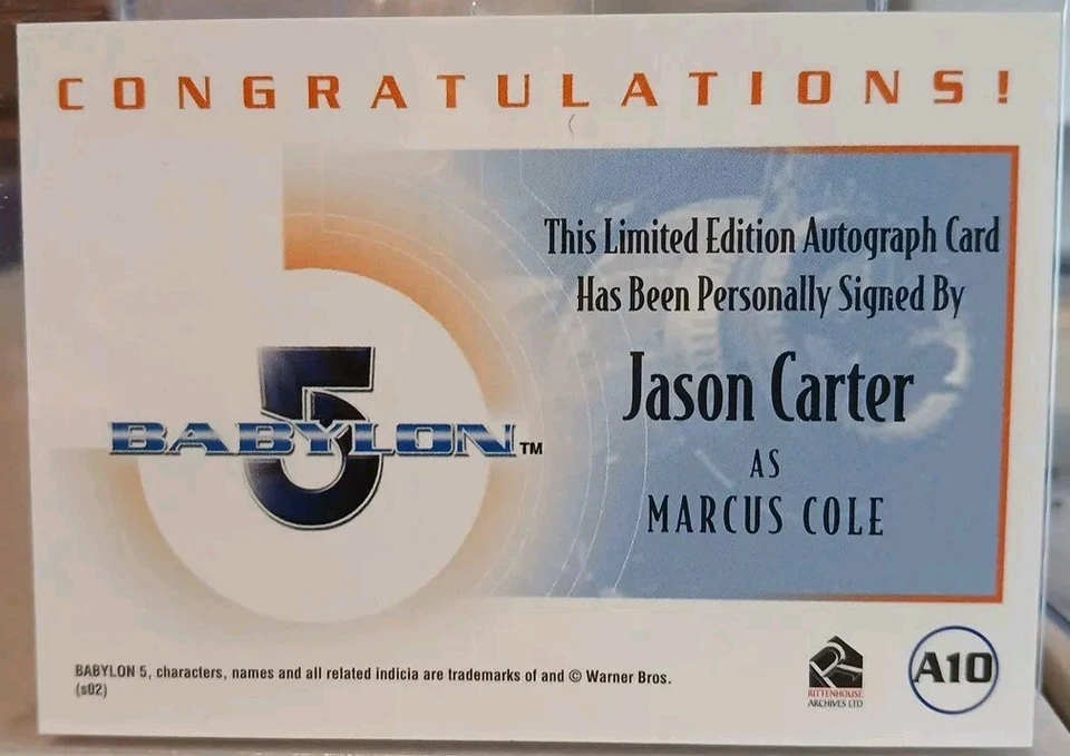 Complete Babylon 5 Jason Carter A10 Autograph Card as Marcus Cole NM 2002 - Image 2 of 2