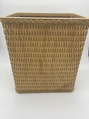 Waste(twice) - michan Vtg MCM Wicker Rattan Woven Rectangle Waste Basket Trash Can