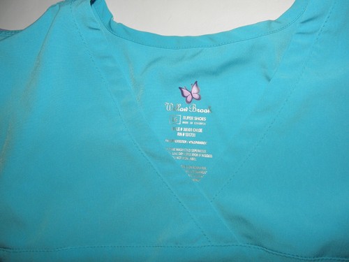 NWOT 2 WILLOW BROOK Tops Scrubs SCRUB TOP Stretch Lightweight L Blue Green - Picture 2 of 8